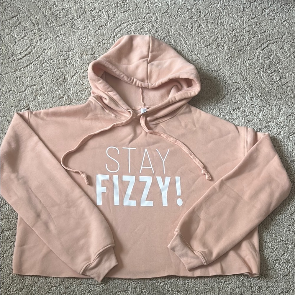 Arbonne Fizz Cropped Hoodie - pink/peach, “Stay Fizzie!” NWOT, Lrg, Never Worn
